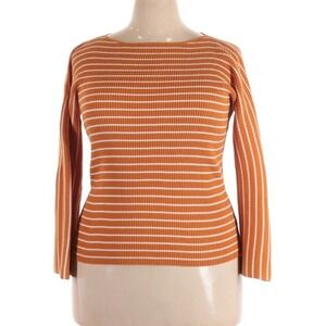 Ann Taylor Factory Womens Orange Striped Knit Sweater Sz L Retro Y2K Casual